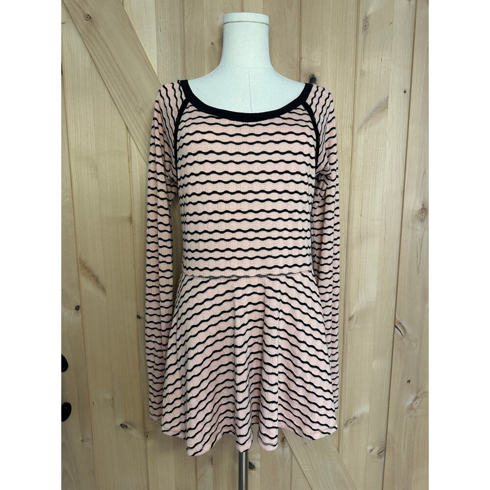Free People | Wavy Stripe Pointelle Peplum Top | Size Large